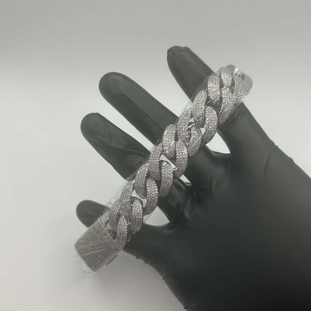 Moissanite Cuban Bracelet Miami 4 Row Iced Hip Hop Silver 20mm 6.5 Inch Women